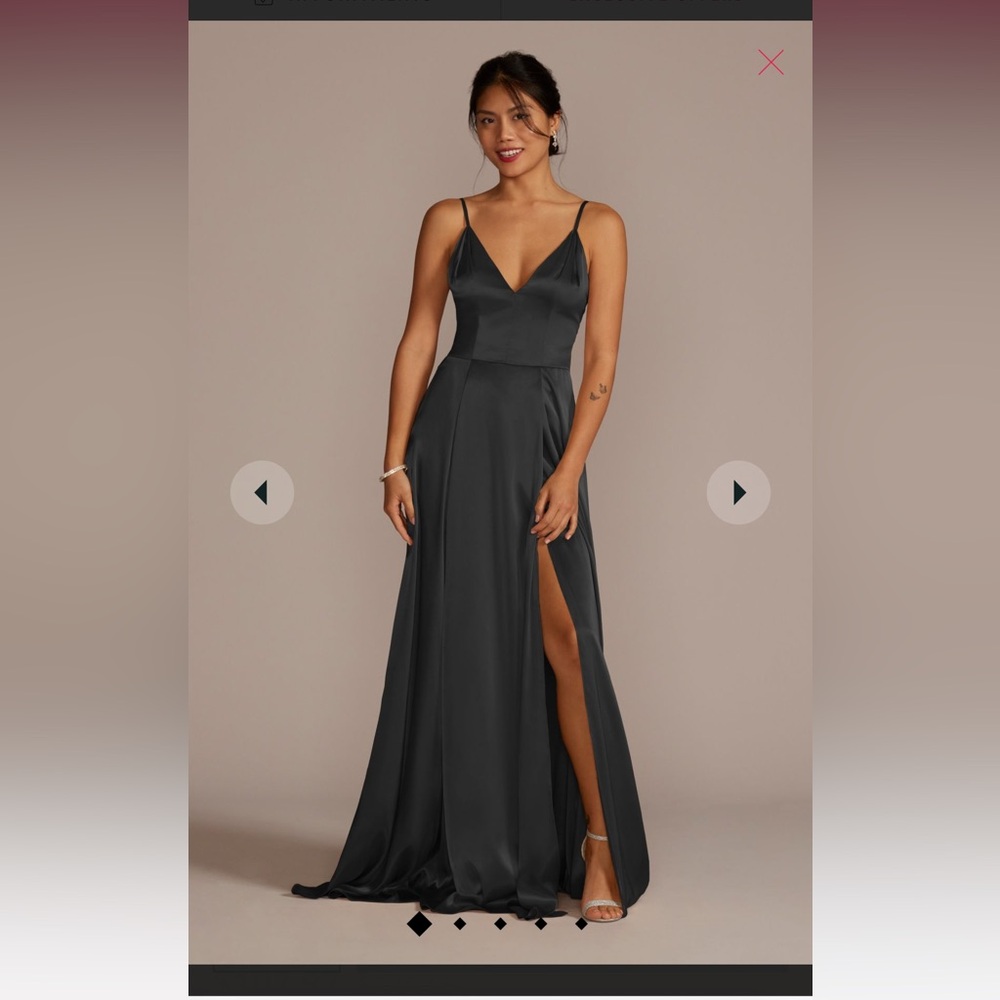 David’s Bridal - Galina Signature, charmeuse deep v-neck a-line dress black